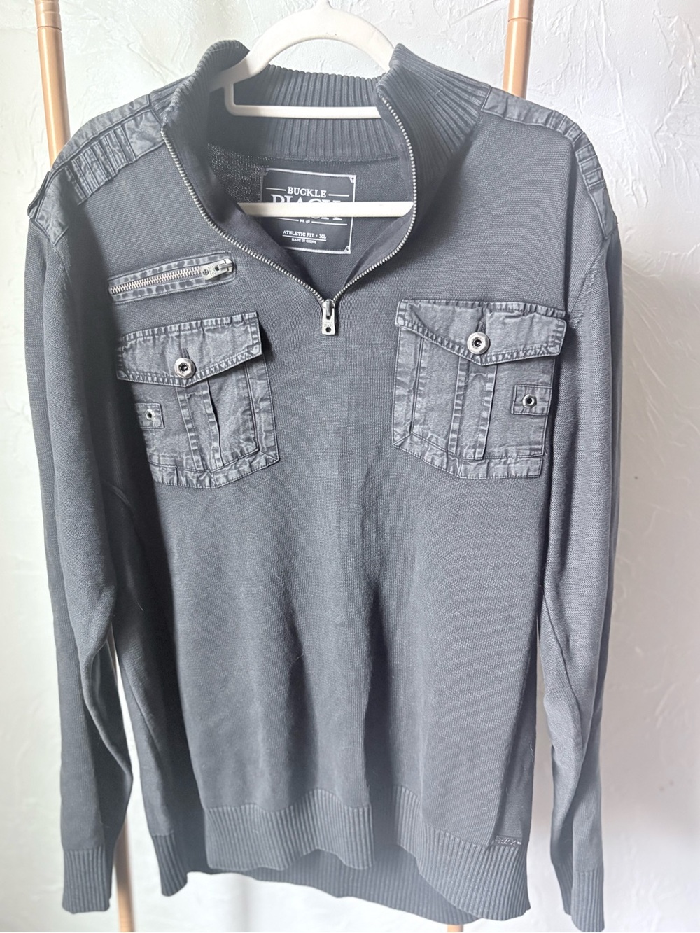 Buckle Black No 48 Men's XL Moto Quarter Zip Sweater